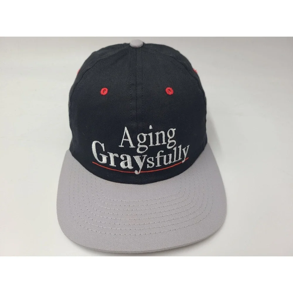 Vintage Aging Graysfully Snapback Hat Cap Funny‎ Humor Joke Men Women Black Gray